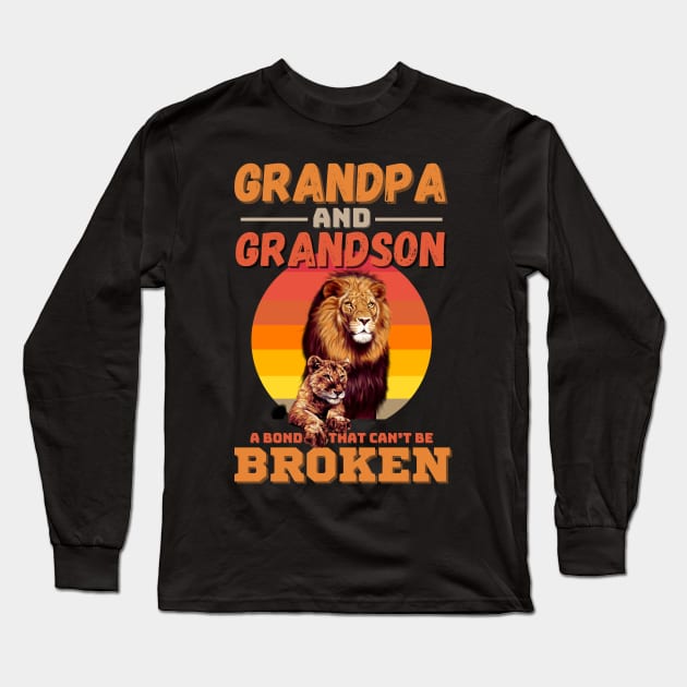 Grandpa And Grandson A Bond That Can’t Be Broken Retro Sunset Lion Long Sleeve T-Shirt by JustBeSatisfied